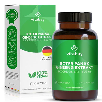 فيتاباي خلاصة الجنسنغ الأحمر بانكس 600 مجم – 120 كبسولة - Vitabay Red Panax Ginseng Extract 600mg - 120 Capsules
