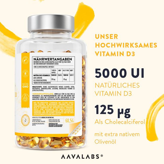 AAVALABS Vitamin D3 5000 IU 365 Capsules