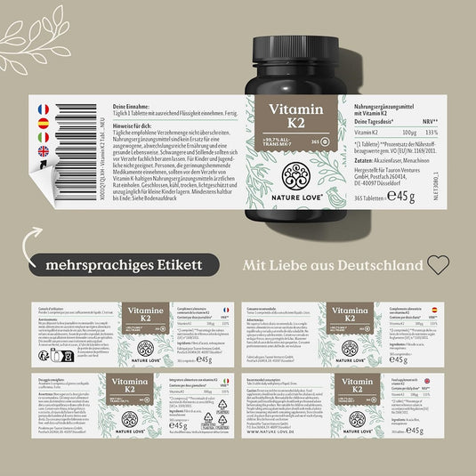 فيتامين ك2 نباتي 365 قرص - NATURE LOVE Vitamin K2 365 Tablets