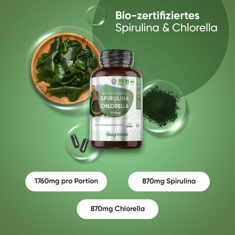 حميل الصورة في عارض المعرض ، ويت وورلد سبيرولينا وكلوريلا عضوية 240 كبسولة - WeightWorld Organic Spirulina &amp; Chlorella 240 Capsules
