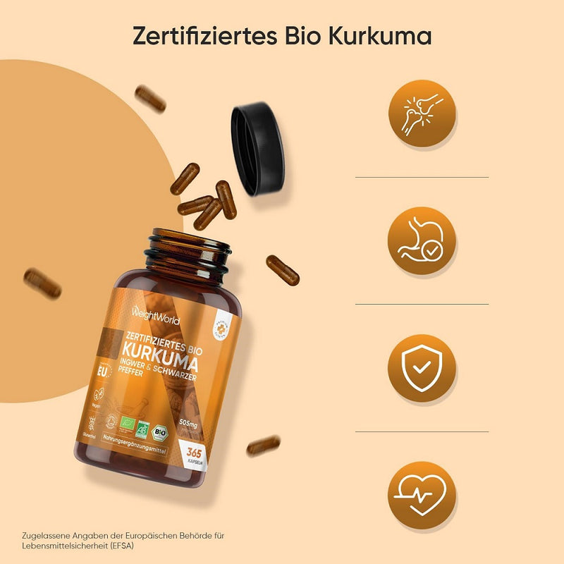 حميل الصورة في عارض المعرض ، ويت وورلد كركم عضوي مع زنجبيل وفلفل أسود 365 كبسولة - WeightWorld Organic Turmeric with Ginger and Black Pepper 365 Capsules
