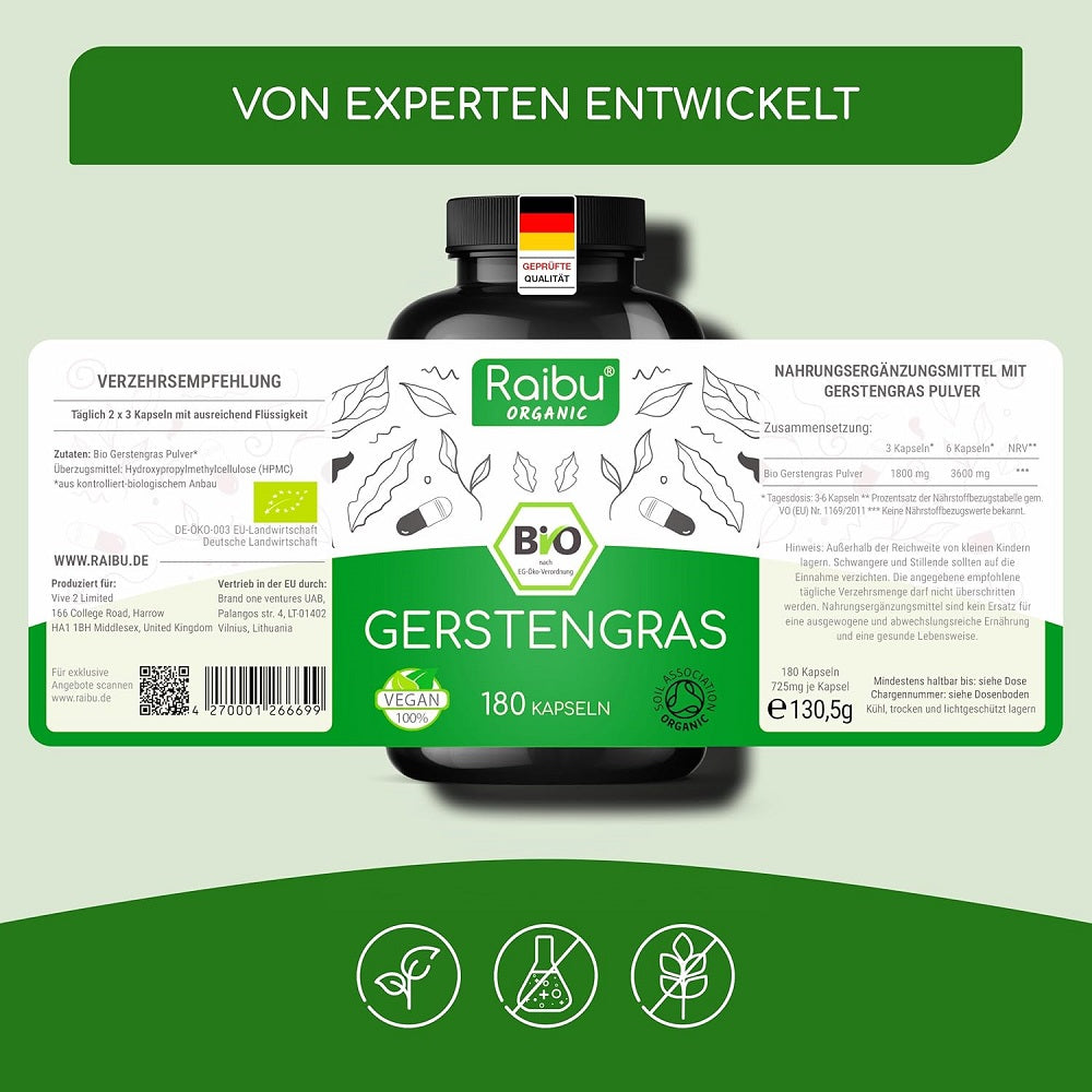 Raibu Organic Barley Grass 180 Capsules