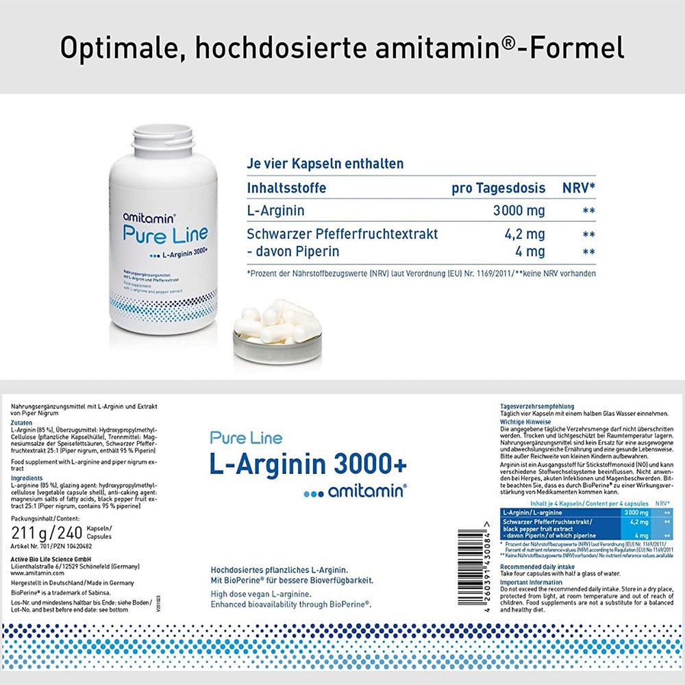 أميتامين إل-أرجنين 3000 بلاس ملج 240 كبسولة - Amitamin L-Arginin 3000+ mg 240 Caps - GermanVit - Saudi arabia