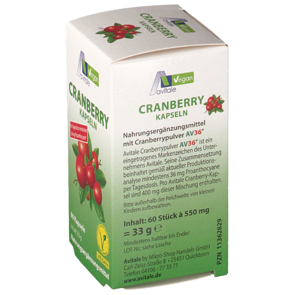 كرانبيري 400 ملج 60 كبسول نباتي - Avitale CRANBERRY 400 mg 60 Vegan Caps - GermanVit - Saudi arabia