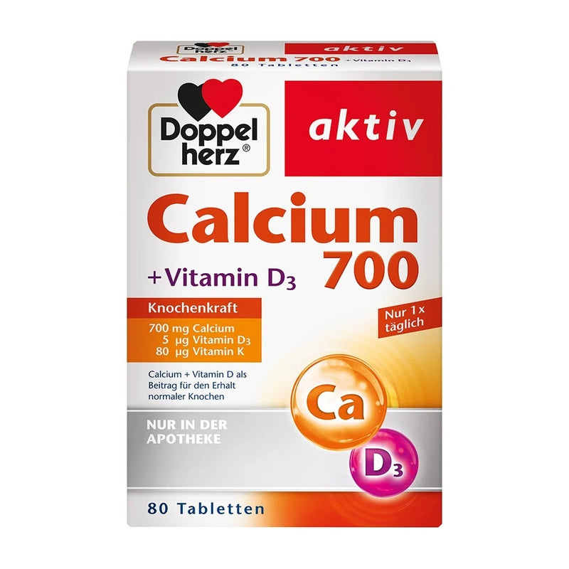 حميل الصورة في عارض المعرض ، دوبل هيرز كالسيوم 700 + فيتامين د3 أقراص - Doppelherz aktiv Calcium 700 + Vitamin D₃ Tablets - GermanVit - Saudi arabia
