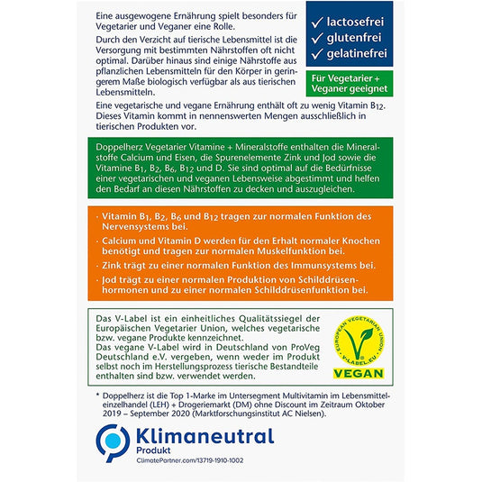 دوبل هيرز فيتامينات ومعادن للنباتيين 30 قرص - Doppelherz aktiv Vegan Vitamins + Minerals 30 Tabs - GermanVit - Saudi arabia