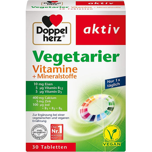 دوبل هيرز فيتامينات ومعادن للنباتيين 30 قرص - Doppelherz aktiv Vegan Vitamins + Minerals 30 Tabs - GermanVit - Saudi arabia