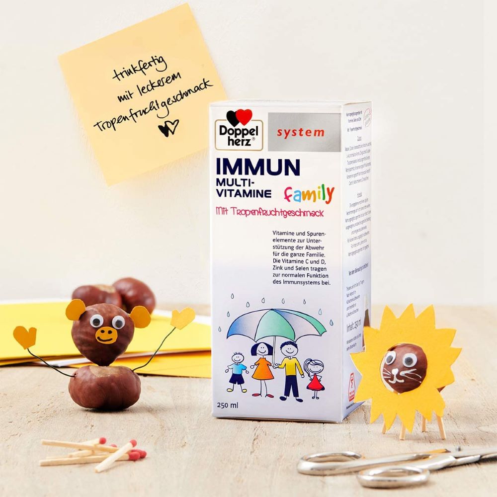 دوبل هيرز شراب المناعة للعائلة 250 مل - Doppelherz system IMMUN Multivitamin Family Drink 250 ml - GermanVit - Saudi arabia