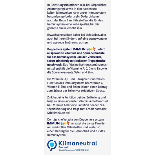 دوبل هيرز شراب المناعة للعائلة 250 مل - Doppelherz system IMMUN Multivitamin Family Drink 250 ml - GermanVit - Saudi arabia