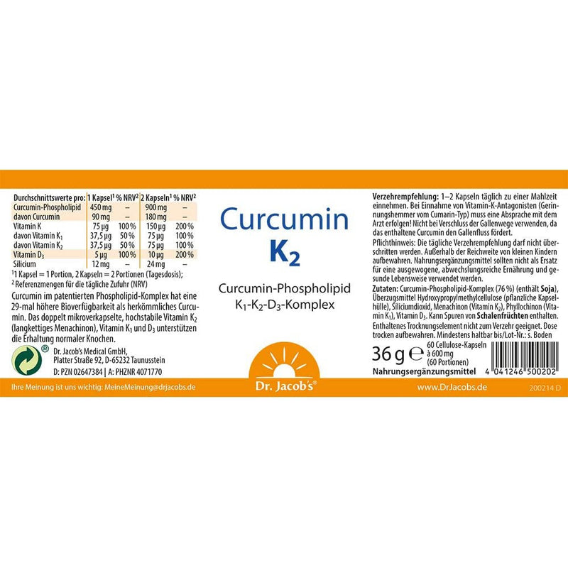 حميل الصورة في عارض المعرض ، كركمين مع فيتامين ك2 60 كبسولة - Dr. Jacob&#39;s Curcumin K2 60 Caps - GermanVit - Saudi arabia

