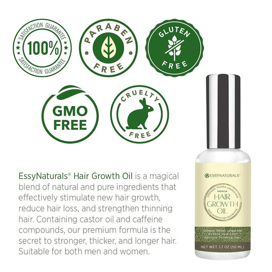 زيت نمو الشعر بالكافيين والبيوتين 50 مل - ESSYNATURALS Hair Growth Oil with Caffeine & Biotin 50 ml - GermanVit - Saudi arabia