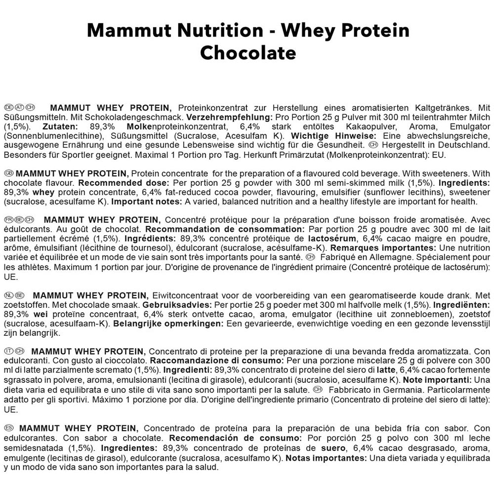 ماموت واي بروتين بودرة بطعم الشوكولاتة 1000 جرام - MAMMUT Nutrition WHEY PROTEIN Powder 1000 gm Chocolate Flavour - GermanVit - Saudi arabia