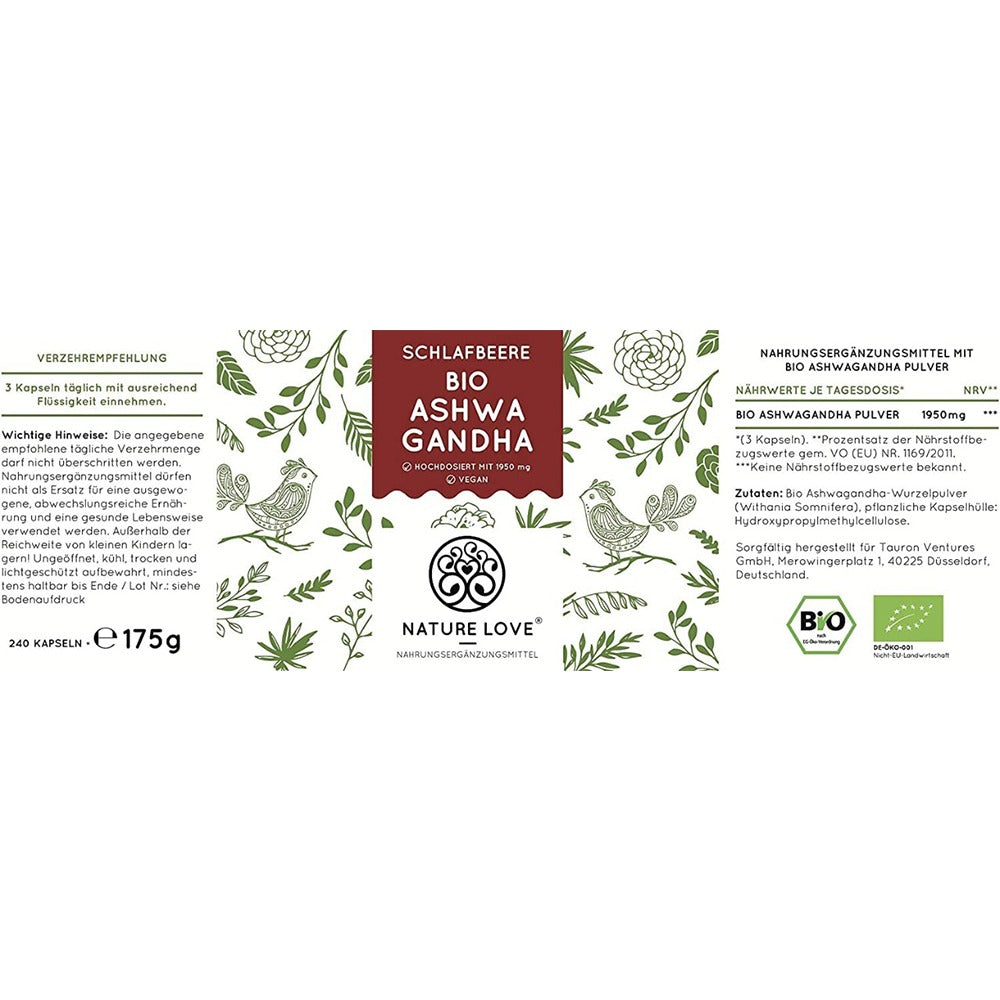 أشواجندا عضوية 240 كبسولة - NATURE LOVE Bio Ashwagandha 240 Caps - GermanVit - Saudi arabia