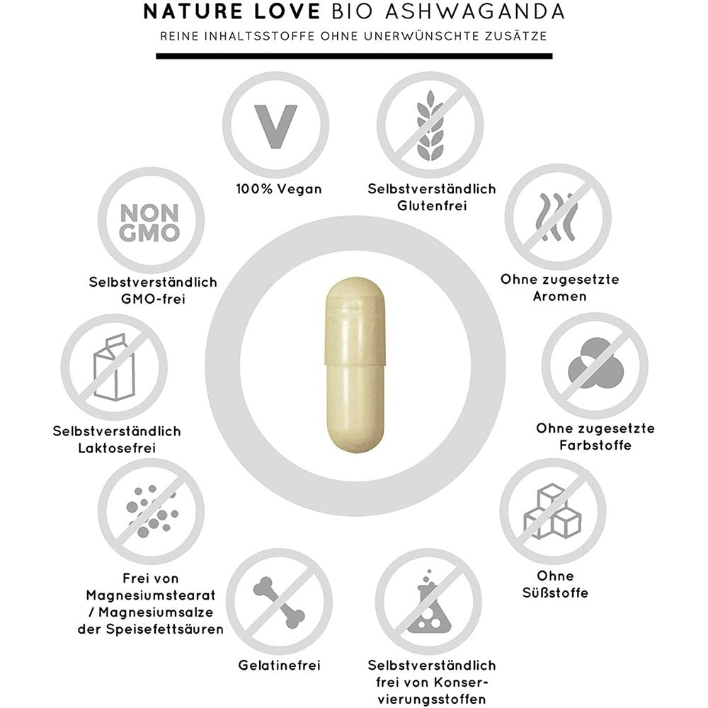 أشواجندا عضوية 240 كبسولة - NATURE LOVE Bio Ashwagandha 240 Caps - GermanVit - Saudi arabia