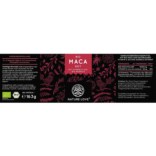 الماكا الحمراء العضوية 3000 ملج 180 كبسولة - NATURE LOVE Bio Organic Red MACA 3000 mg 180 Caps - GermanVit - Saudi arabia