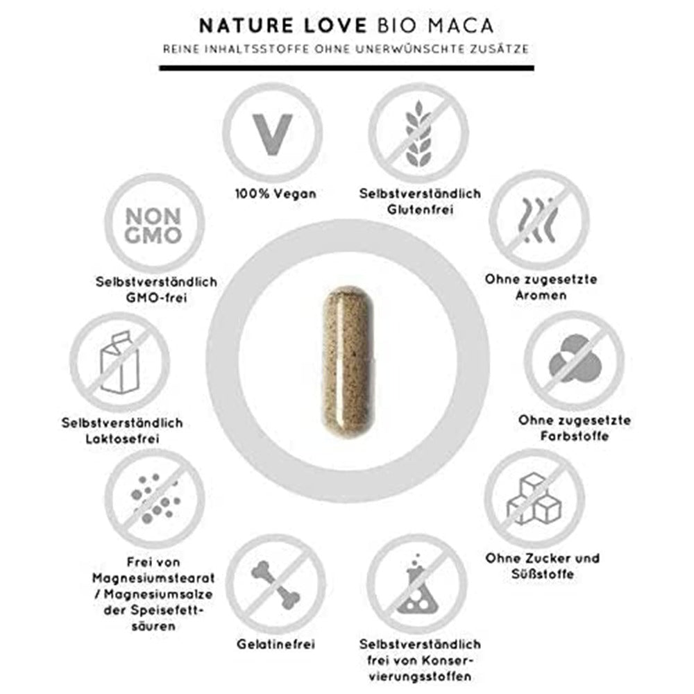 الماكا الحمراء العضوية 3000 ملج 180 كبسولة - NATURE LOVE Bio Organic Red MACA 3000 mg 180 Caps - GermanVit - Saudi arabia