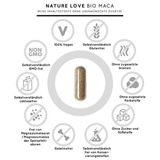 الماكا الحمراء العضوية 3000 ملج 180 كبسولة - NATURE LOVE Bio Organic Red MACA 3000 mg 180 Caps - GermanVit - Saudi arabia