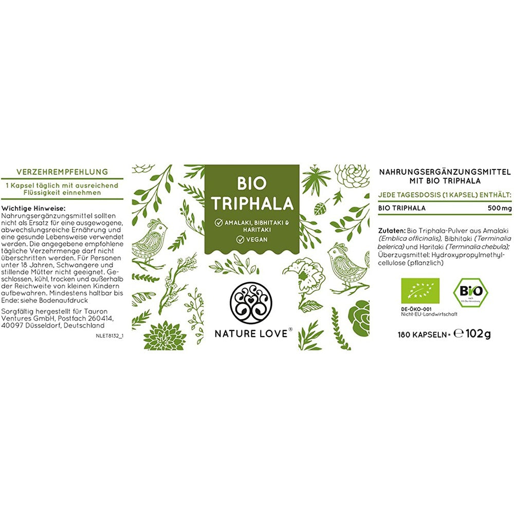 التريفالا العضوية 500 ملج 180 كبسولة - NATURE LOVE Bio Organic TRIPHALA 500 mg 180 Caps - GermanVit - Saudi arabia