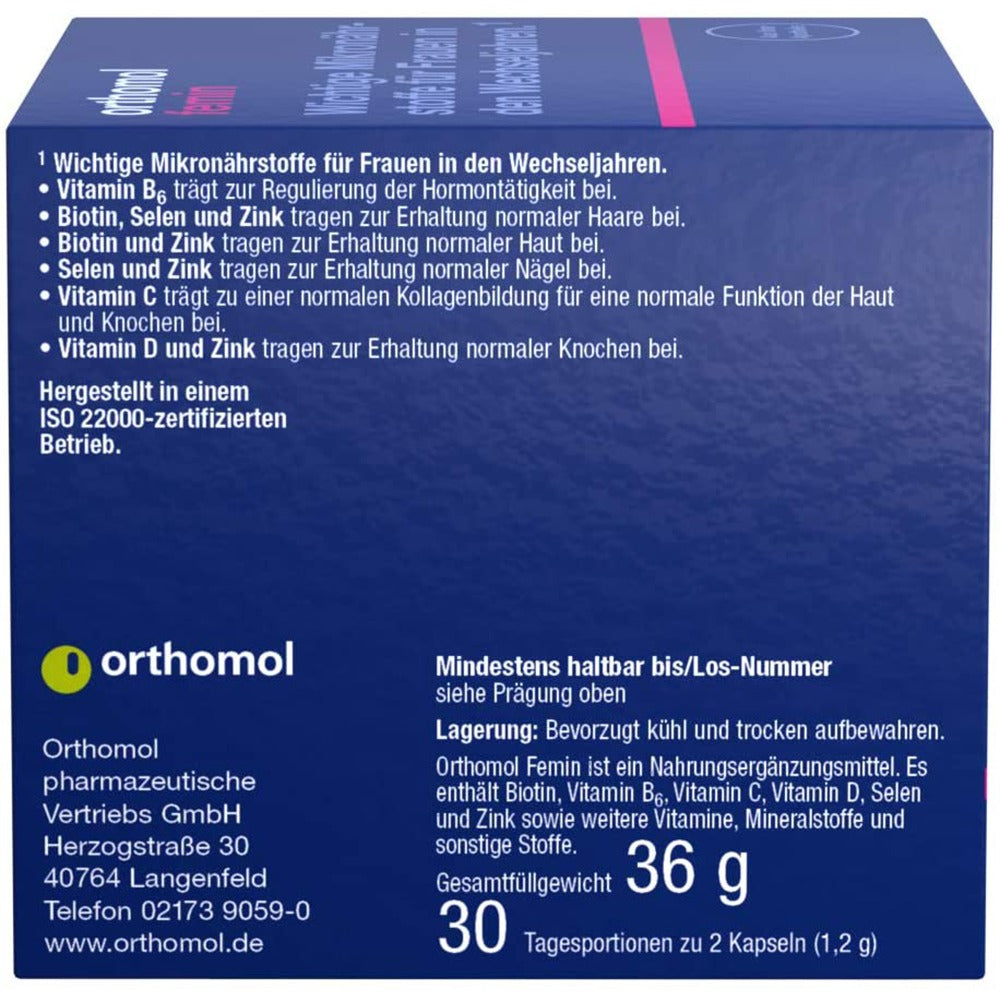 أورثومول فيمين كبسولات للنساء 30 جرعة - Orthomol Femin Capsules 30 Doses - GermanVit - Saudi arabia