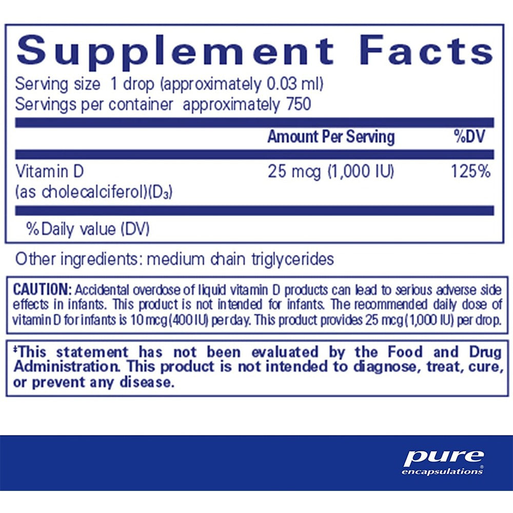 فيتامين د3 سائل 22.5 مل - Pure Encapsulations Vitamin D₃ Liquid 22.5 ml - GermanVit - Saudi arabia
