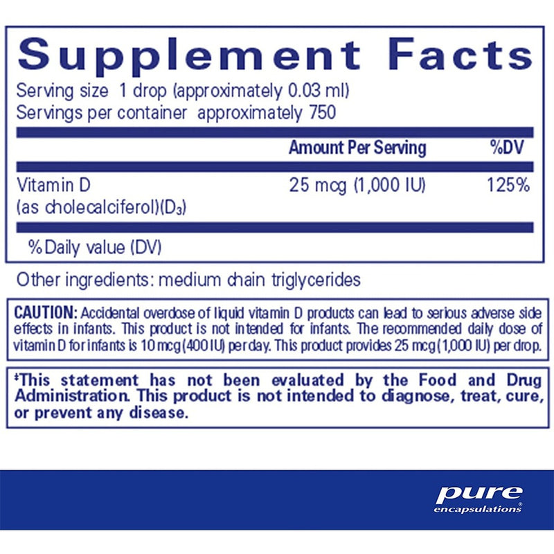 حميل الصورة في عارض المعرض ، فيتامين د3 سائل 22.5 مل - Pure Encapsulations Vitamin D₃ Liquid 22.5 ml - GermanVit - Saudi arabia
