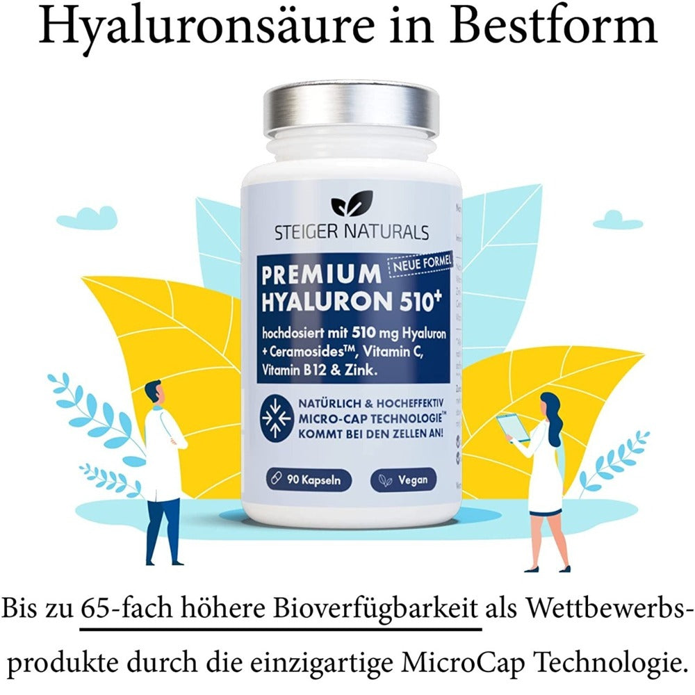 حمض الهيالورونيك مع سيراميد 90 كبسولة - STEIGER NATURALS Hyaluronic acid 510 mg 90 Caps - GermanVit - Saudi arabia