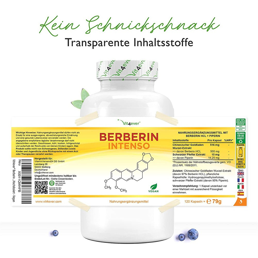 مستخلص البربرين 500 ملج 120 كبسول نباتي - Vit4ever BERBERINE Extract 500 mg 120 Vegan Caps - GermanVit - Saudi arabia