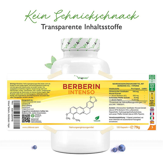 مستخلص البربرين 500 ملج 120 كبسول نباتي - Vit4ever BERBERINE Extract 500 mg 120 Vegan Caps - GermanVit - Saudi arabia