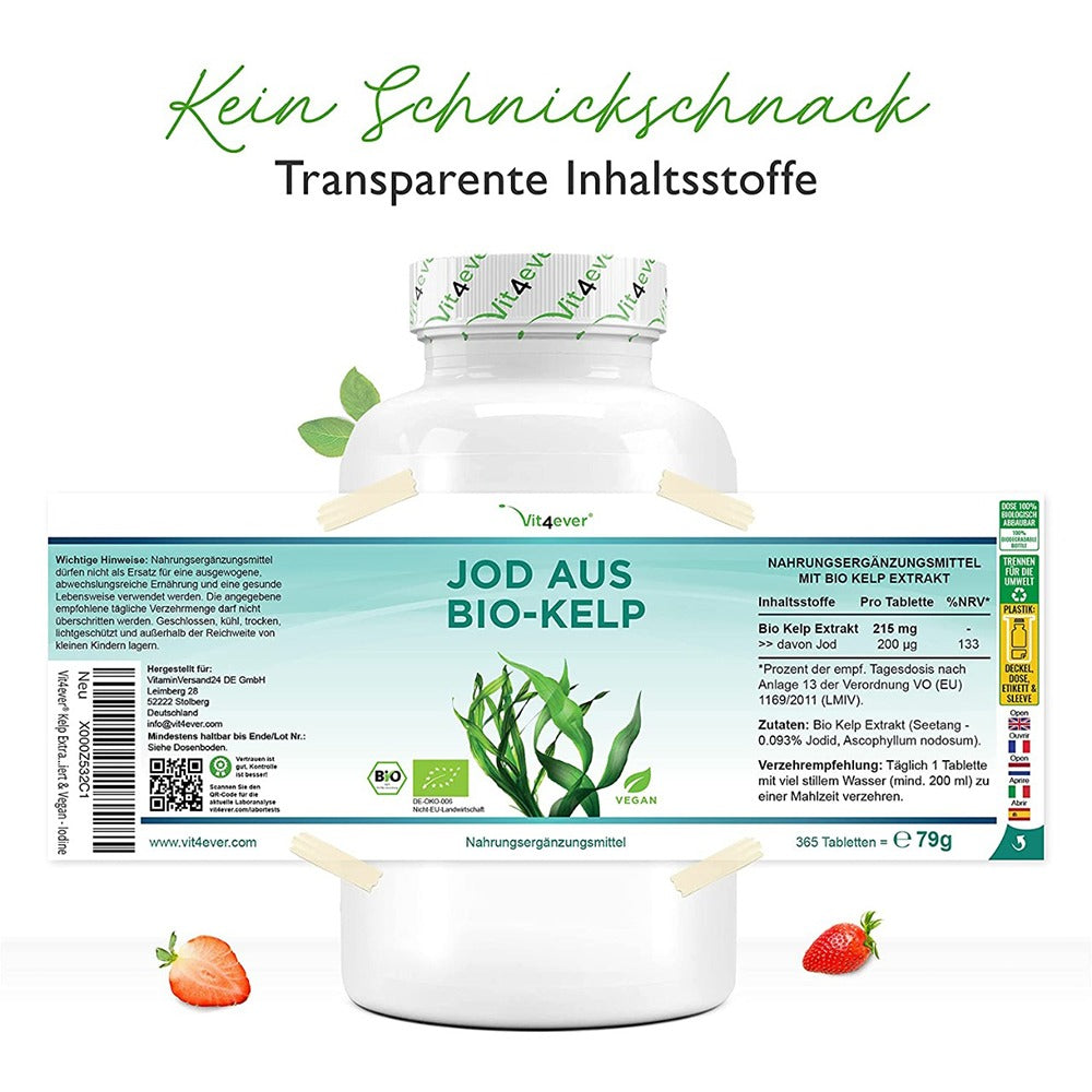 أقراص اليود الطبيعي 200 ميكج 365 قرص نباتي - ‎Vit4ever Natural IODINE from Organic Kelp 200 μg 365 Vegan Tabs - GermanVit - Saudi arabia