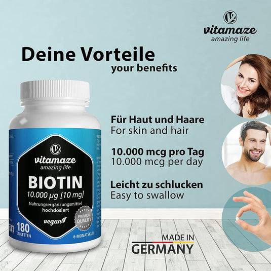 بيوتين 10000 ميكج 180 قرص- Vitamaze BIOTIN 10000 μg 180 Tabs - GermanVit - Saudi arabia