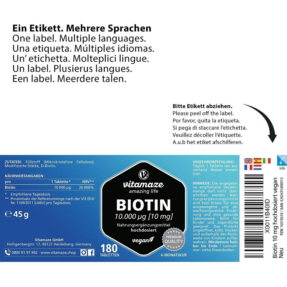 بيوتين 10000 ميكج 180 قرص- Vitamaze BIOTIN 10000 μg 180 Tabs - GermanVit - Saudi arabia