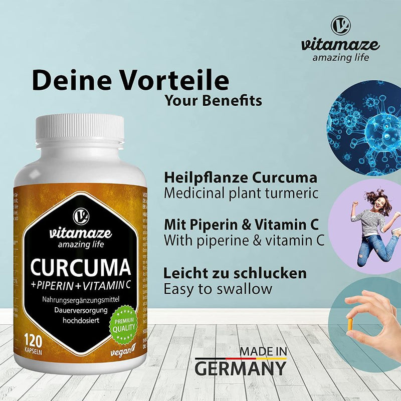 Load image into Gallery viewer, كركمين مع فيتامين سي 120 كبسولة - Vitamaze CURCUMA+PIPERIN+Vitamin C 120 Caps - GermanVit - Saudi arabia
