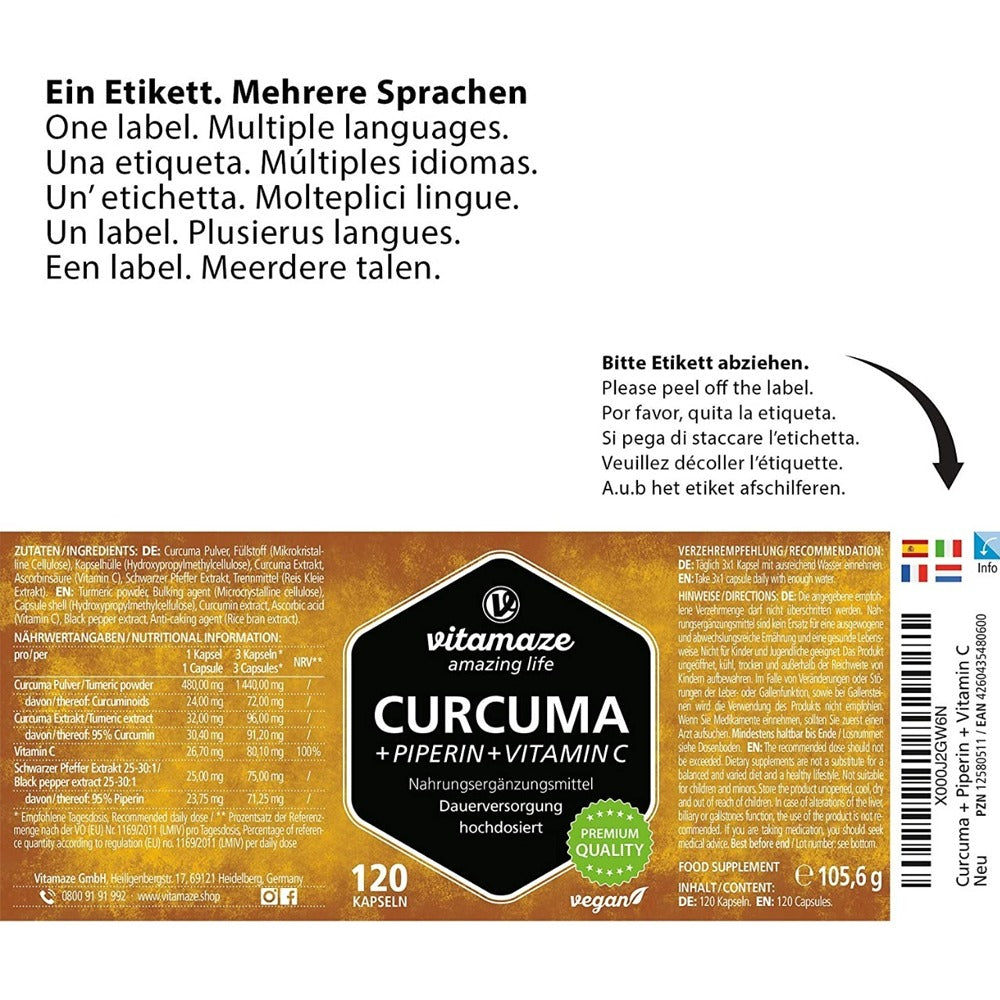 كركمين مع فيتامين سي 120 كبسولة - Vitamaze CURCUMA+PIPERIN+Vitamin C 120 Caps - GermanVit - Saudi arabia