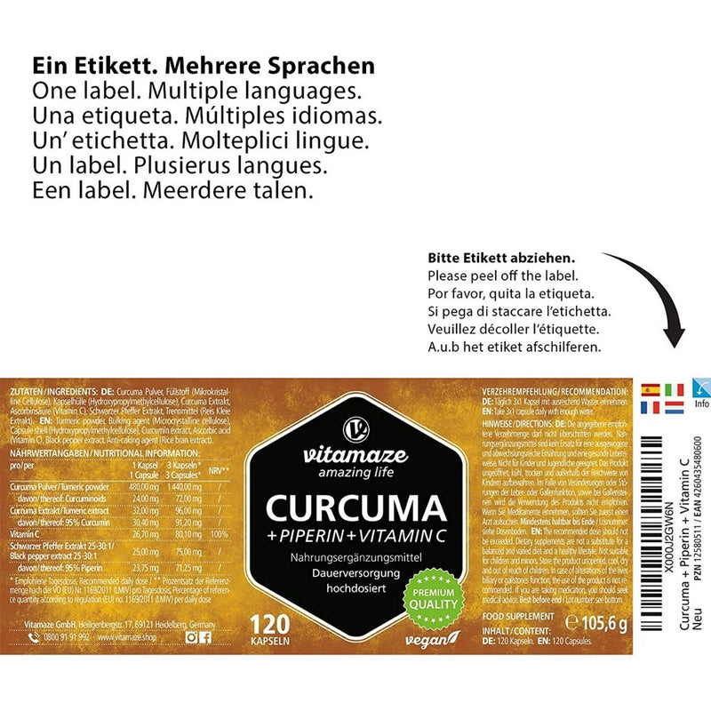Load image into Gallery viewer, كركمين مع فيتامين سي 120 كبسولة - Vitamaze CURCUMA+PIPERIN+Vitamin C 120 Caps - GermanVit - Saudi arabia
