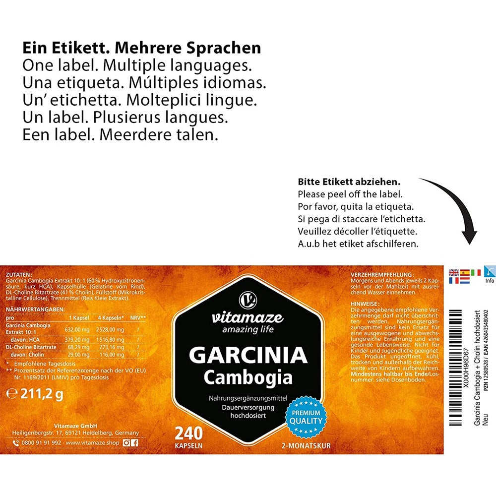 جارسينيا كامبوجيا + كولين 240 كبسولة - Vitamaze GARCINIA Cambogia + Choline 240 Caps - GermanVit - Saudi arabia