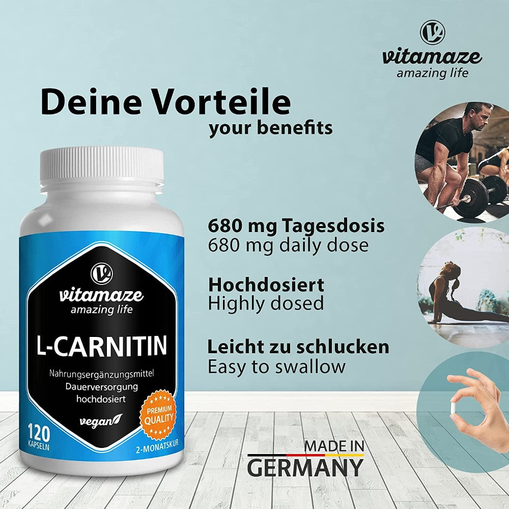 إل-كارنتين 680 مج 120 كبسولة - Vitamaze L-CARNITIN 680 mg 120 Cap - GermanVit - Saudi arabia
