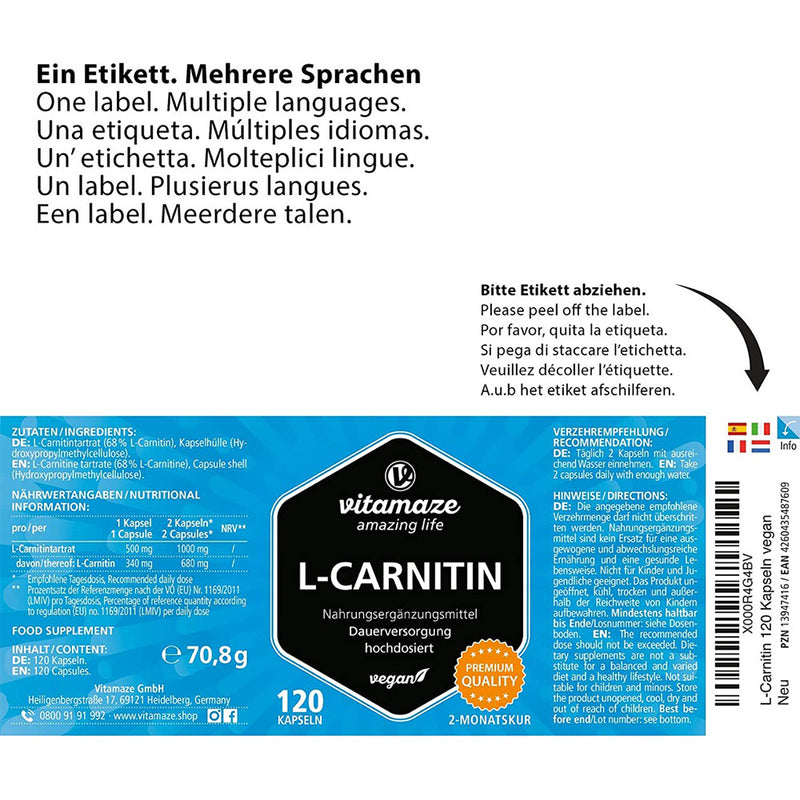 حميل الصورة في عارض المعرض ، إل-كارنتين 680 مج 120 كبسولة - Vitamaze L-CARNITIN 680 mg 120 Cap - GermanVit - Saudi arabia
