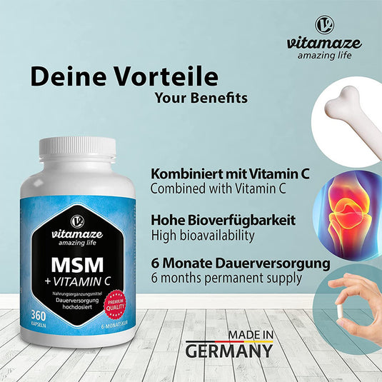 ام اس ام أعلى تركيز مع فيتامين سي 360 كبسولة - Vitamaze MSM + Vitamin C 360 Caps - GermanVit - Saudi arabia
