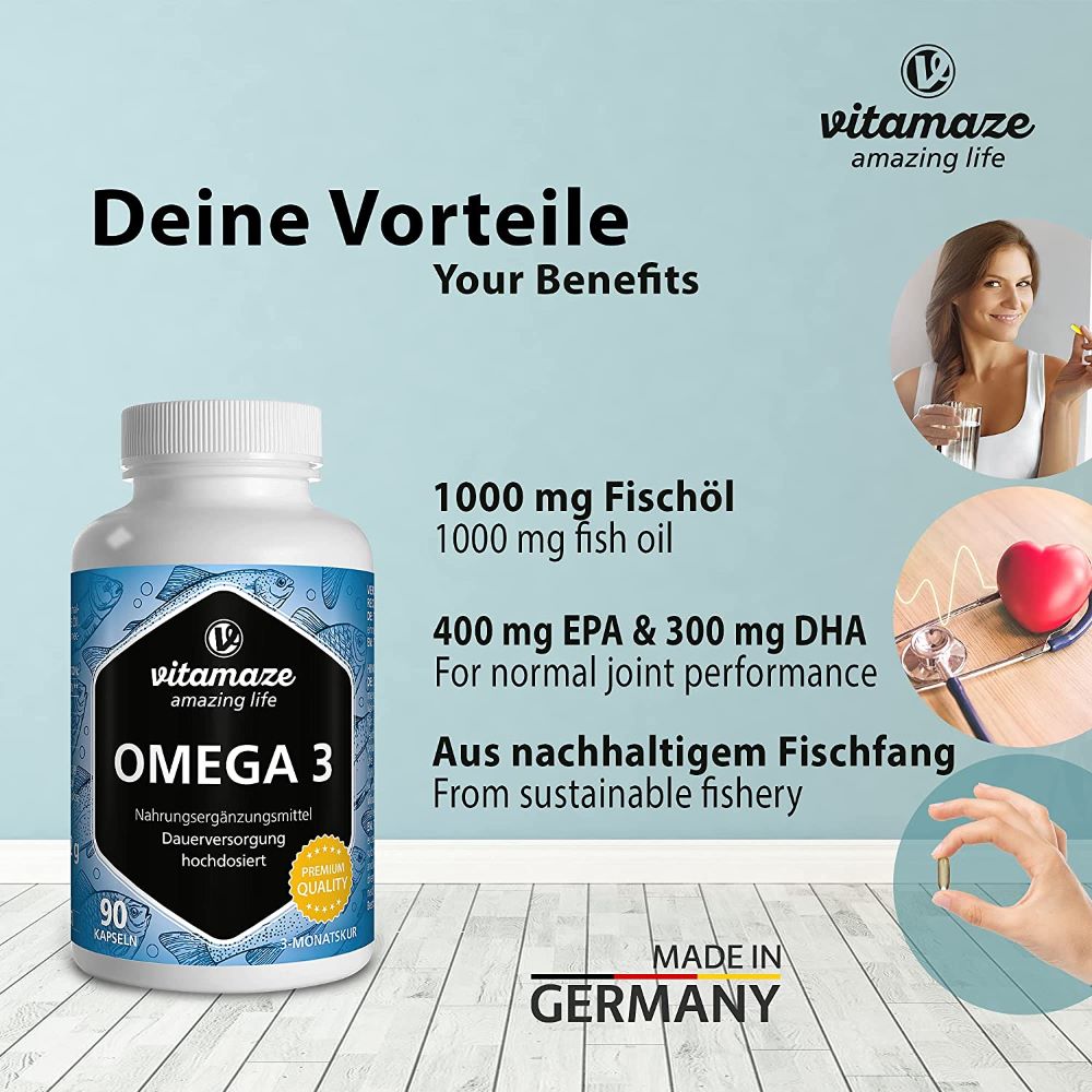 أوميجا-3 1000ملج 90 كبسولة - Vitamaze OMEGA-3 1000 mg 90 Caps - GermanVit - Saudi arabia