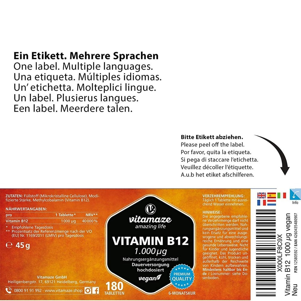 فيتامين ب₁₂ 1000 ميكج 180 قرص - Vitamaze VITAMIN B₁₂ 1000 μg 180 Tabs - GermanVit - Saudi arabia