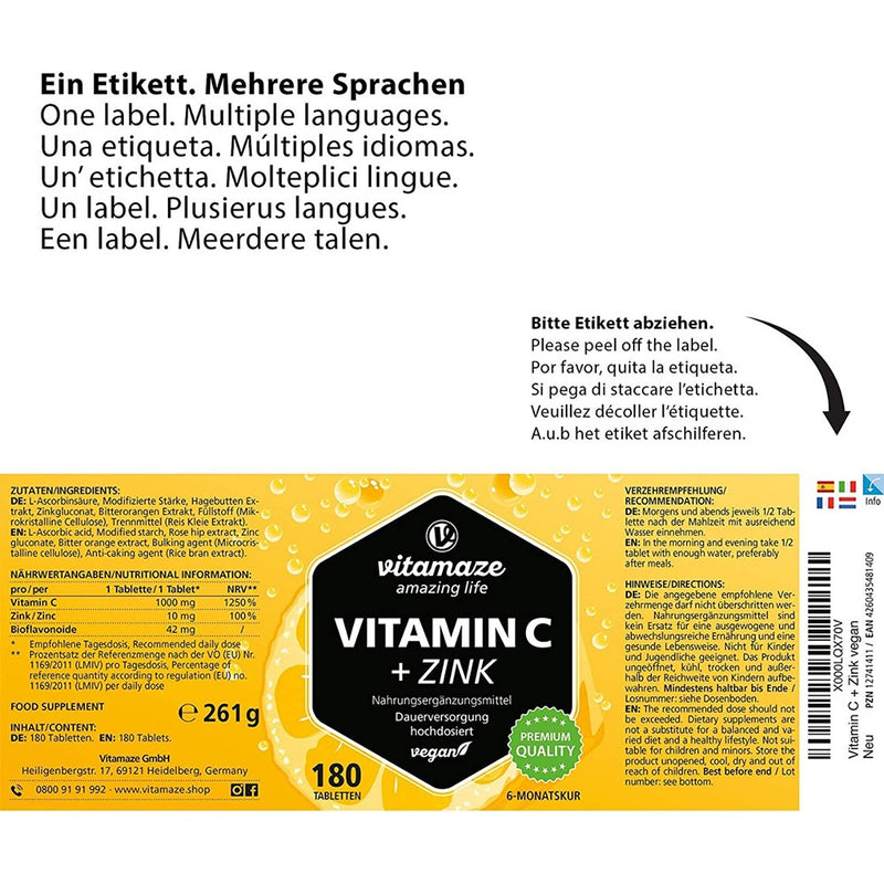 حميل الصورة في عارض المعرض ، Vitamaze_VITAMIN_C+ZINC_180_Tabs_GermanVit

