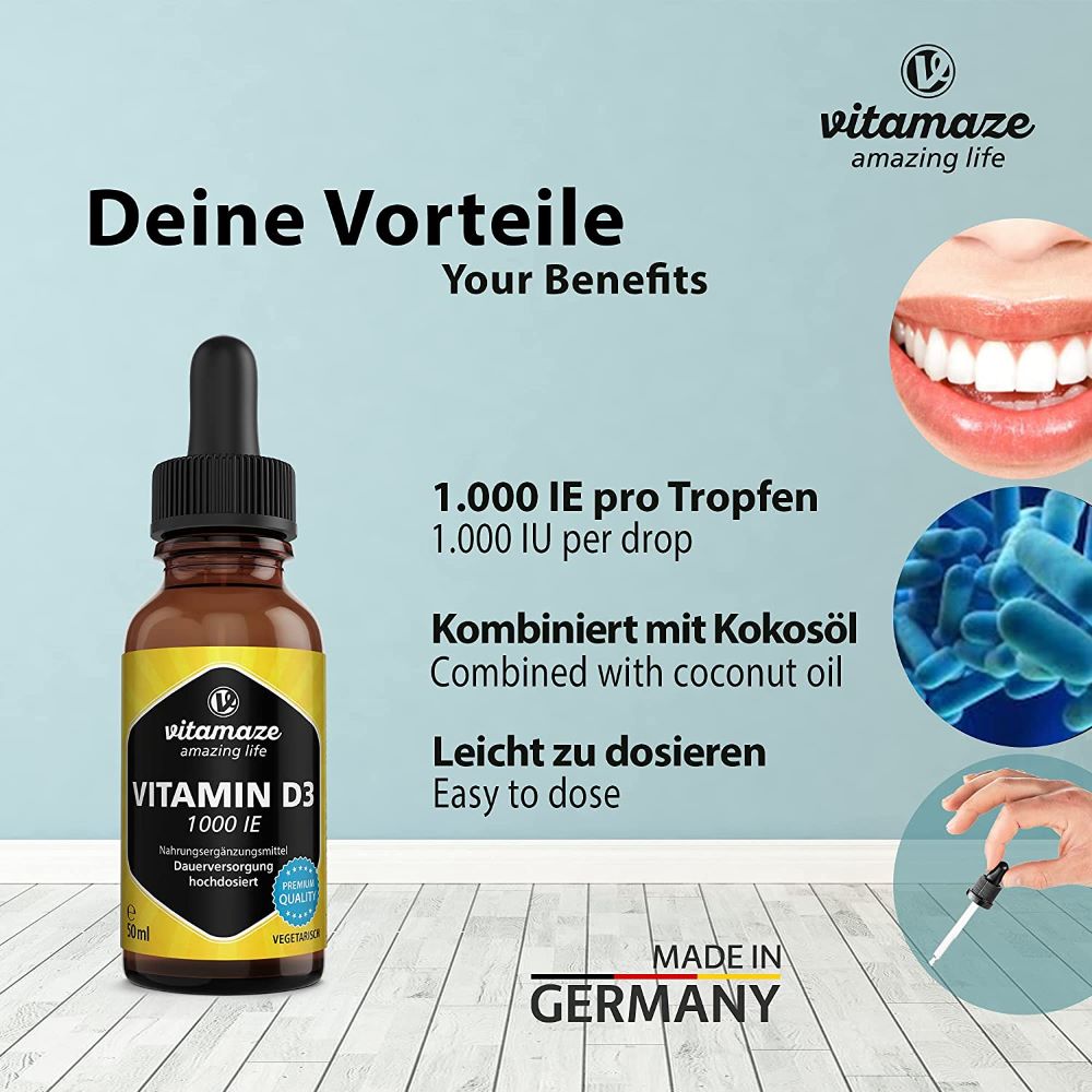 فيتامين د3 سائل 1000 وحدة 50 مل - Vitamaze VITAMIN D₃ Drops 1,000 IU 50 ml - GermanVit - Saudi arabia