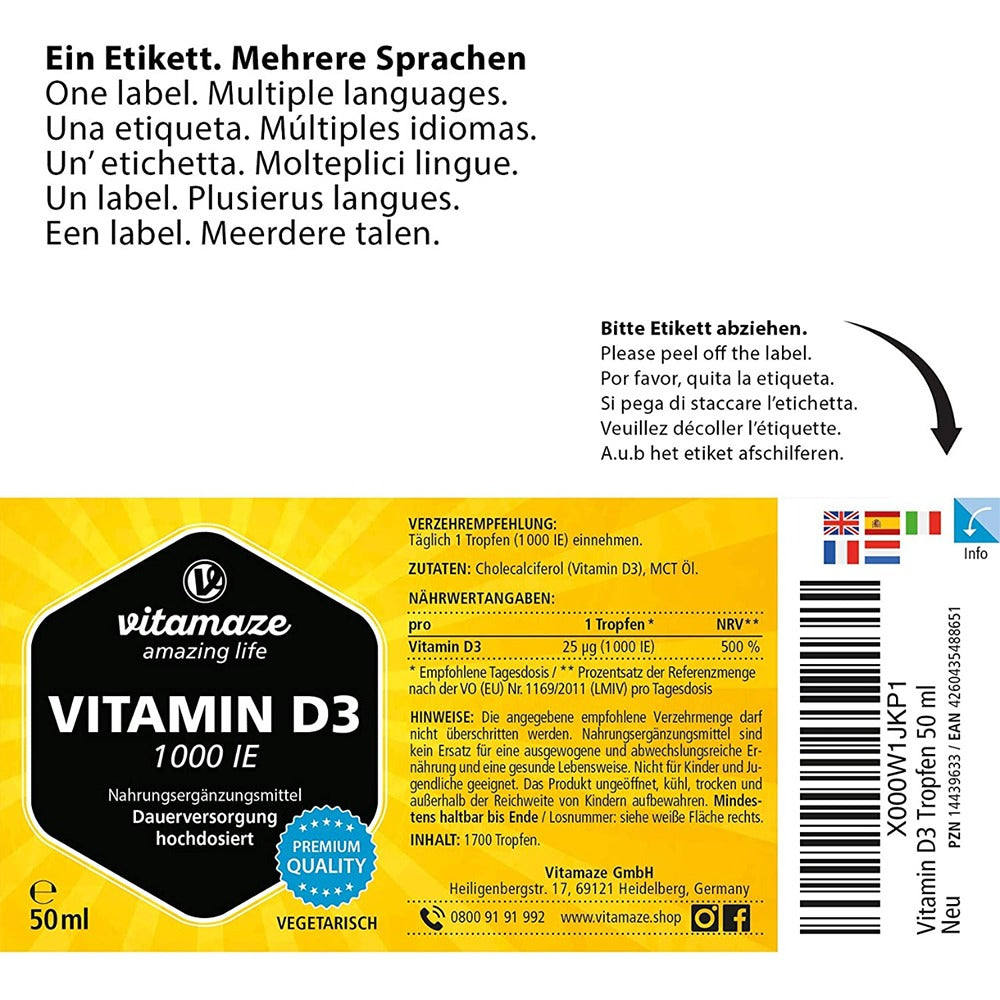 فيتامين د3 سائل 1000 وحدة 50 مل - Vitamaze VITAMIN D₃ Drops 1,000 IU 50 ml - GermanVit - Saudi arabia