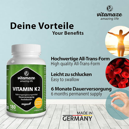 فيتامين ك2 أعلى تركيز 180 كبسولة - Vitamaze VITAMIN K₂ 200 μg 180 Caps - GermanVit - Saudi arabia