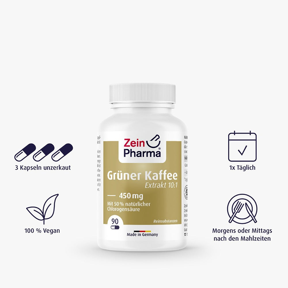 خلاصة القهوة الخضراء 450 ملج 90 كبسولة - ZeinPharma Green Coffee Extract 450 mg 90 Caps - GermanVit - Saudi arabia