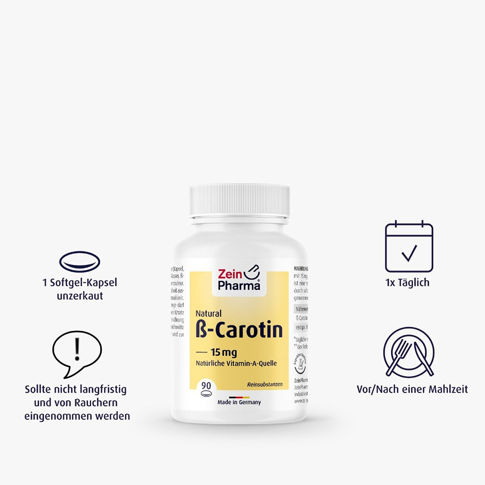 بيتا كاروتين 15 ملج 90 كبسولة - ZeinPharma Natural B-Carotin 15 mg 90 Caps - GermanVit - Saudi arabia