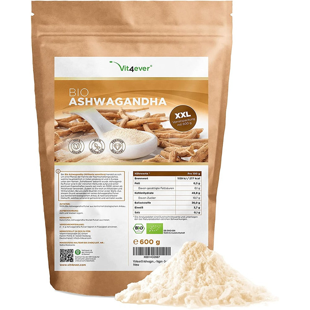 مسحوق الأشواجندا العضوية 600 جرام - Vit4ever Bio Ashwagandha Root Powder 600 gm - GermanVit - Saudi arabia