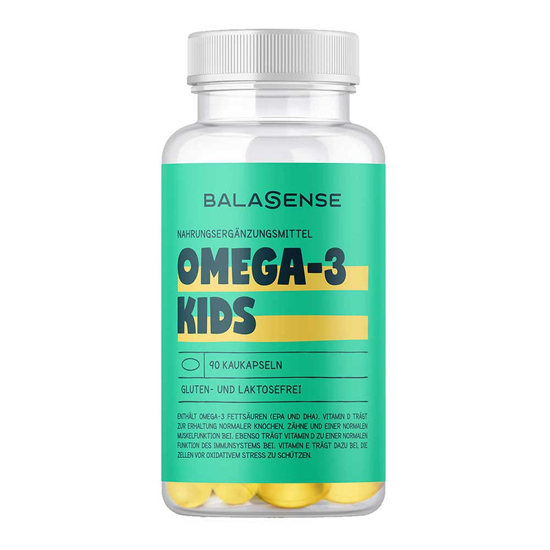 حميل الصورة في عارض المعرض ، أوميجا-3 للأطفال 90 حبة مضغ - BALASENSE Omega-3 Kids with Vitamin D+E 90 Chewable Tablets - GermanVit - Saudi arabia
