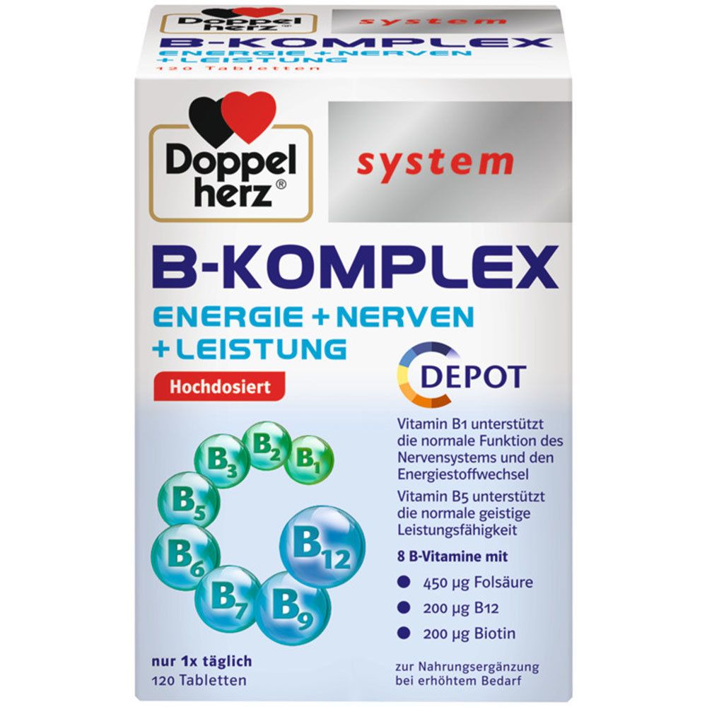 دوبل هيرز فيتامين ب مركب 120 قرص - Doppelherz system B-COMPLEX 120 Tabs - GermanVit - Saudi arabia