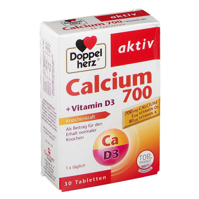 حميل الصورة في عارض المعرض ، دوبل هيرز كالسيوم 700 + فيتامين د3 أقراص - Doppelherz aktiv Calcium 700 + Vitamin D₃ Tablets - GermanVit - Saudi arabia

